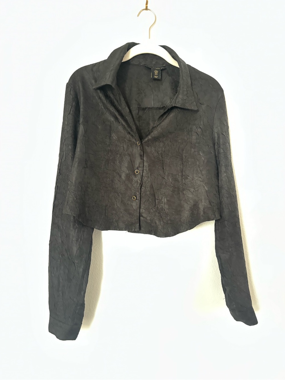 House of Harlow 1960 Black Cropped Button-Down Shirt Size M